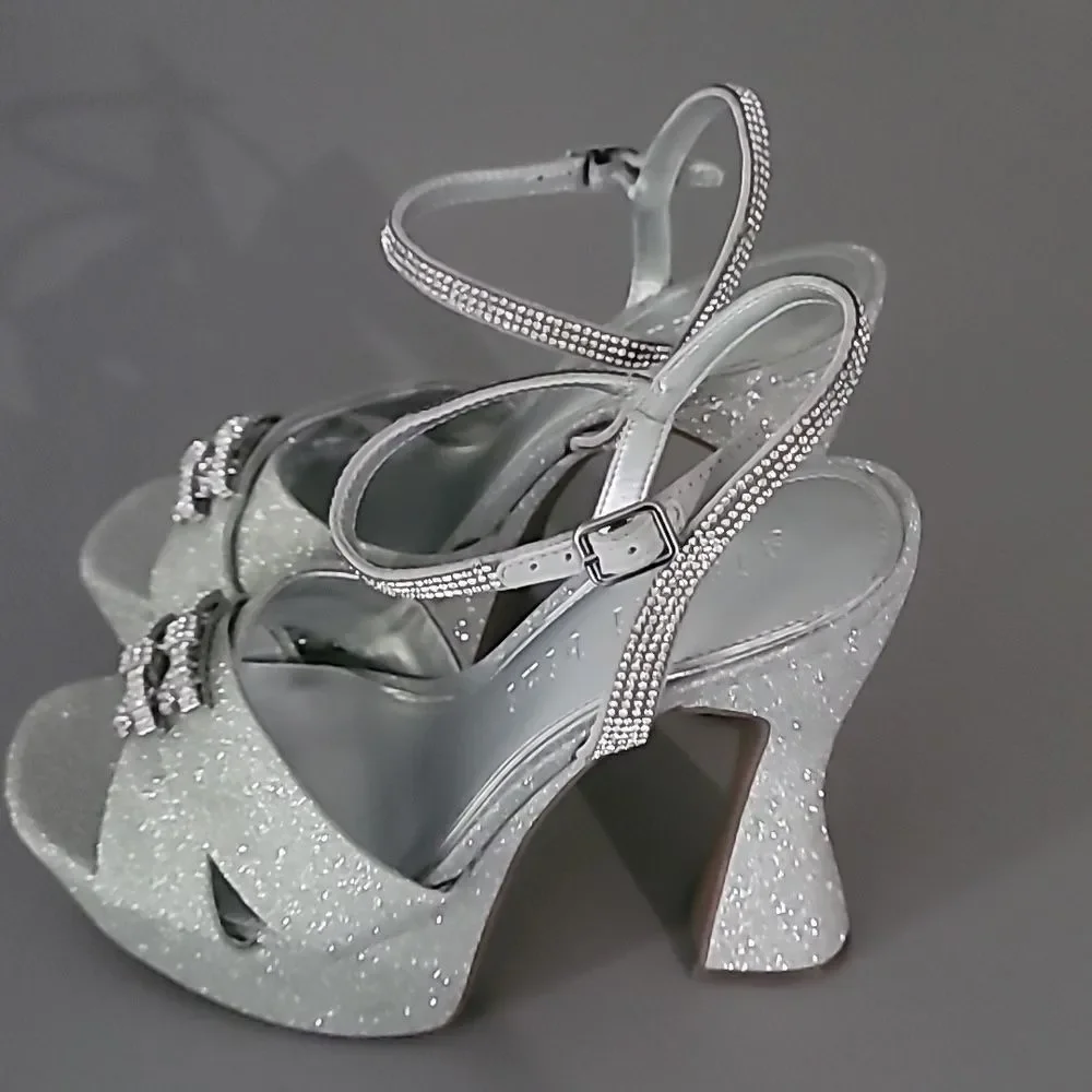 Gianni Bini Dempsey Glitter Rhinestone Bow Platform Sandals Size 9M